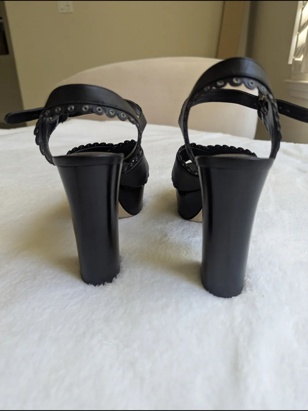 Michael Kors Jessie Black Leather Scalloped Grommet Platform Sandals